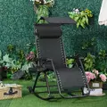 Outsunny Garden Rocking Chair Folding Recliner Outdoor Adjustable Sun Lounger Rocker Zero-Gravity Seat with Headrest Side Holder Patio Deck - Black - 2