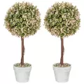 HOMCOM Set of 2 Decorative Artificial Plants, Murraya Flowers in Pot, Fake Plants for Home Indoor outdoor Decor, 60cm, Cream White - 1