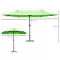 Outsunny 4.6M Sun Umbrella Canopy Double-sided Crank Sun Shade w/ Cross Base Green - 3