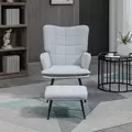 HOMCOM Armchair with Footstool, Living Room Chair, Linen Accent Chair for Bedroom, Home Study, Light Grey - 7