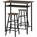 HOMCOM Bar Table Set, Bar Table and Stools Set, Footrest and Storage Shelf, for Kitchen, Dining Room, Pub, Cafe, Black and Oak - 1