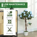 Outsunny Set of 2 Artificial Plants White Rose Floral in Pot, Fake Plants for Home Indoor Decor, 90cm, Light Blue - 6