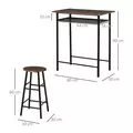 HOMCOM Bar Table Set, Bar Table and Stools Set, Footrest and Storage Shelf, for Kitchen, Dining Room, Pub, Cafe, Black and Oak - 3