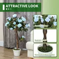 Outsunny Set of 2 Artificial Plants White Rose Floral in Pot, Fake Plants for Home Indoor Decor, 90cm, Light Blue - 5