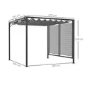 Outsunny 3 x 2.8m Metal Pergola, with Retractable Fabric Roof - Grey - 3