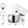 HOMCOM Stand Mixer, 5L Food Mixer for Baking, 6 Speeds and Pulse Setting, 1400W Cake Electric Kitchen Mixer with Dough Hook, Whisk, Stainless Steel Bowl, Splash Guard, Beater, White - 1