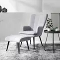HOMCOM Armchair with Footstool, Living Room Chair, Linen Accent Chair for Bedroom, Home Study, Light Grey - 2