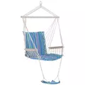 Outsunny Hanging Rope Chair with Soft Padded Seat & Backrest, Portable Garden Hammoc Chair with Wooden Support Bar, Armrests, Cotton Cloth, Footrest, for Patio & Tree, Blue - 1
