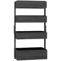 Outsunny Four-Tier Basket Wooden Plant Stand - Grey - 1