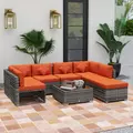Outsunny Eight-Piece Rattan Sofa Set - Orange/Grey - 2
