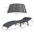 Outsunny Rattan Folding Sun Lounger Outdoor Chair with Cushion and Pillow Grey - 3