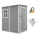 Outsunny 4'x5' Garden Storage Shed, Lean to Shed, Lockable Garden Shed with Window, Vent and Plastic Roof, Grey - 1