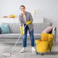 HOMCOM Mop Bucket with Wringer Set on Wheels for Floor Cleaning, 20 Litre Side Press Wringer with Handle and Mop, Yellow - 2