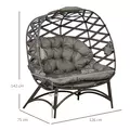 Outsunny 2 Seater Egg Chair Outdoor, Folding Weave Garden Furniture Chair with Cushion, Cup Pockets - Sand Brown - 3