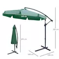 Outsunny 2.7m Garden Parasol Cantilever Umbrella with Crank Handle and Cross Base for Outdoor, Hanging Sun Shade, Green - 3
