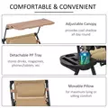 Outsunny Garden Rocking Chair Folding Recliner Outdoor Adjustable Sun Lounger Rocker Zero-Gravity Seat with Headrest Side Holder Patio Deck - Beige - 5