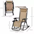 Outsunny Garden Rocking Chair Folding Recliner Outdoor Adjustable Sun Lounger Rocker Zero-Gravity Seat with Headrest Side Holder Patio Deck - Beige - 3