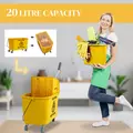 HOMCOM Mop Bucket with Wringer Set on Wheels for Floor Cleaning, 20 Litre Side Press Wringer with Handle and Mop, Yellow - 4