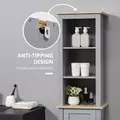 kleankin Bathroom Floor Storage Cabinet with 3 Tier Shelf and Cupboard with Door, Free Standing Linen Tower, Tall Slim Side Organizer Shelves, Grey - 6