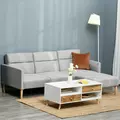 HOMCOM L Shape Sofa Bed Set, Linen Fabric Corner Sofa Bed with Rubber Wood Legs and Footstool, Light Grey - 2