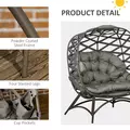 Outsunny 2 Seater Egg Chair Outdoor, Folding Weave Garden Furniture Chair with Cushion, Cup Pockets - Sand Brown - 7