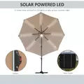 Outsunny 3(m) LED Cantilever Parasol Outdoor Sun Umbrella w/ Base Solar Lights Brown - 4