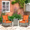 Outsunny 3 Pieces Rattan Bistro Set, Wicker Garden Furniture Set with Storage Coffee Table and Chairs, Thickened Cushions for Outdoor, Patio, Balcony, Orange - 2