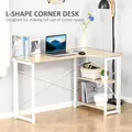 HOMCOM Folding Desk, L Shaped Desk, Corner Computer Desk with 2-Tier Storage Shelf for Home Office, Study Room, Workstation, Easy Assembly, 120 x 72.5 x 76.5cm, Oak Tone - 5