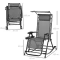 Outsunny Garden Rocking Chair Folding Recliner Outdoor Adjustable Sun Lounger Rocker Zero-Gravity Seat with Headrest Side Holder Patio Deck - Grey - 3