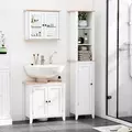 kleankin Bathroom Furniture Set, Mirror Cabinet Wall Mounted with Adjustable Shelf, Bathroom Sink Cabinet with Storage, White and Wood Grain - 2