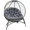 Outsunny Folding Rattan Egg Chair, Freestanding Basket Chair with Cushion, Bottle Holder Bag for Outdoor or Indoor, Grey - 1