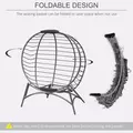 Outsunny Folding Rattan Egg Chair, Freestanding Basket Chair with Cushion, Bottle Holder Bag for Outdoor or Indoor, Grey - 6