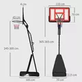 SPORTNOW 245-305cm Adjustable Basketball Hoop and Stand, with Wheels, Red - 3