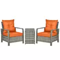 Outsunny 3 Pieces Rattan Bistro Set, Wicker Garden Furniture Set with Storage Coffee Table and Chairs, Thickened Cushions for Outdoor, Patio, Balcony, Orange - 1