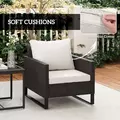 Outsunny 3 Pieces Rattan Bistro Set with 4 Cushions, Wicker Garden Furniture Set, Glass Top Coffee Table and Chairs for Outdoor Patio, Balcony, Terrace and Conservatory, Brown - 5