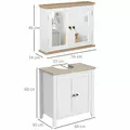 kleankin Bathroom Furniture Set, Mirror Cabinet Wall Mounted with Adjustable Shelf, Bathroom Sink Cabinet with Storage, White and Wood Grain - 3