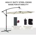 Outsunny Umbrella Parasol W/Solar Powered LED strips, Φ2.95x2.45H m-Cream - 6