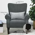 HOMCOM Upholstered Accent Chair with Rolled Arms and Wood Legs, Armchair for Living Room Bedroom, Grey - 5