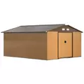 Outsunny 13 x 11ft Metal Garden Shed, Outdoor Storage Tool House with Ventilation Slots, Foundation Kit and Lockable Double Doors, Light Brown - 1