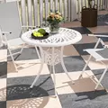 Outsunny 78 cm Round Garden Dining Table with Parasol Hole Antique Cast Aluminium Outdoor Table Only, White - 7