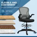 Vinsetto Adjustable Mesh Standing Desk Chair with Flip-up Armrests Lumbar Support Armrests Adjustable Footrest Ring, Dark Grey - 8