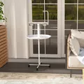 PawHut Bird Stand with Four Wheels, Perches, Stainless Steel Feed Bowls, Round Tray, for Garden, Indoor, Outdoor - White - 8