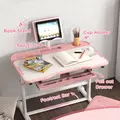 AIYAPLAY Height Adjustable Kids Desk and Chair Set, School Study Writing, Reading Table Chair Set w/ Tilted Desktop, Pink - 7