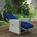 Outsunny 4 Piece Rattan Garden Furniture Set Outdoor Sofa Sectional Set with Glass Top Table for Poolside, Navy Blue - 8