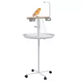 PawHut Bird Stand with Four Wheels, Perches, Stainless Steel Feed Bowls, Round Tray, for Garden, Indoor, Outdoor - White - 1