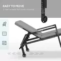 Outsunny Outdoor Sun Lounger, Rattan Wicker Chaise Recliner with 5-Level Adjustable Backrest and 2 Wheels - 5
