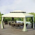 Outsunny 4 x 3 m Aluminum Garden Gazebo, Double Roof Outdoor Gazebo Canopy Shelter with Netting & Curtains for Garden, Lawn, Backyard and Deck, Cream - 2