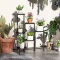 Outsunny 3 Tier Plant Stand Indoor Outdoor, Foldable Corner Plant Stands for Multiple Plants, Metal Round Flower Pot Holder for Patio Garden Balcony Living Room, Black - 2