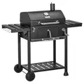 Outsunny Adjustable Charcoal Pan BBQ, with Thermometer and Warming Rack - 1
