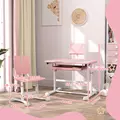 AIYAPLAY Height Adjustable Kids Desk and Chair Set, School Study Writing, Reading Table Chair Set w/ Tilted Desktop, Pink - 3